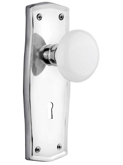 Prairie Style Door Set With White Porcelain Door Knobs in Polished Chrome .